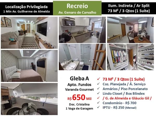 Apto Recreio Gleba A Genaro de Carvalho 73M²