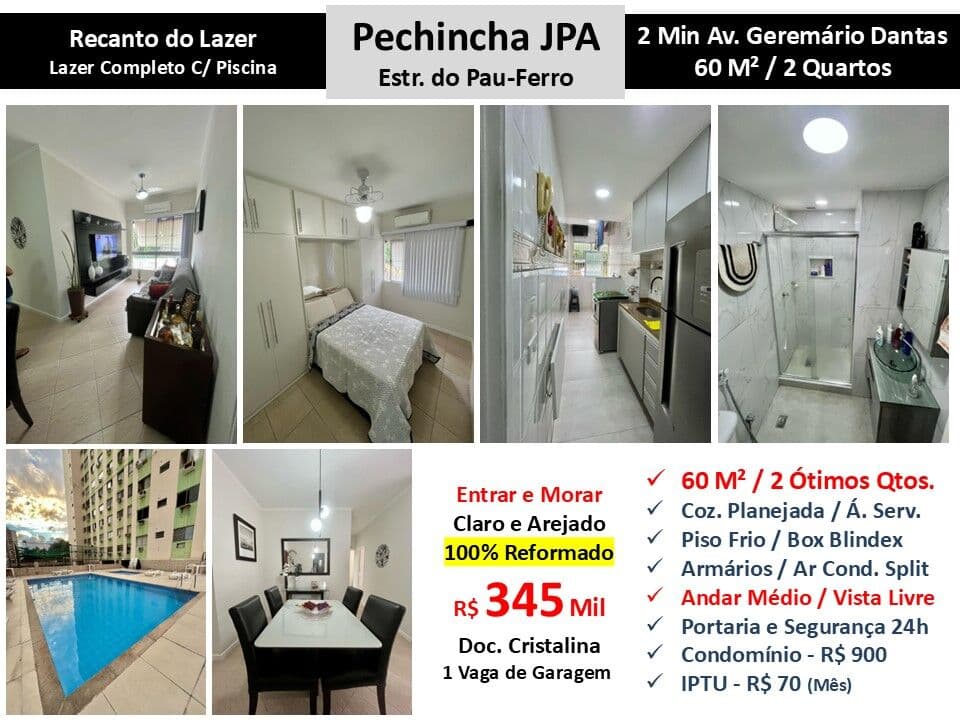 Apto JPA Pechincha Pau Ferro Recanto do Lazer 60M²