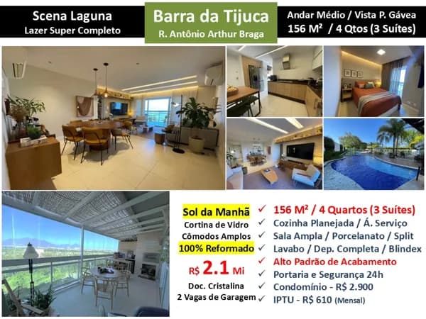 Apto Barra da Tijuca Riviera da Lagoa Scena Laguna 156M²