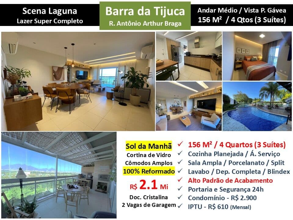 Apto Barra da Tijuca Riviera da Lagoa Scena Laguna 156M²