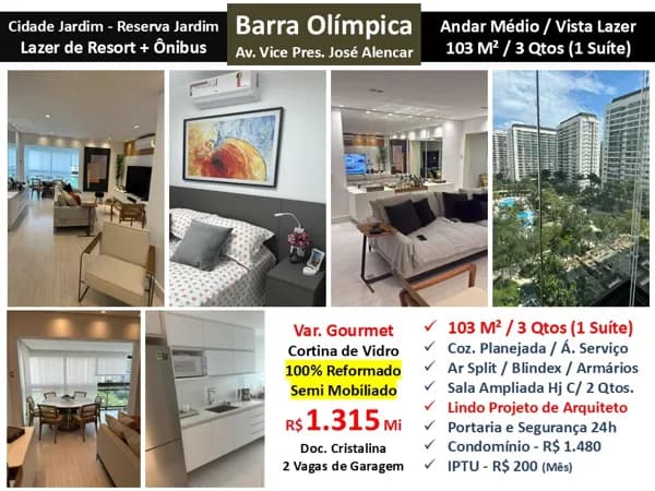 Apto Barra Olímpica Cidade Jardim Reserva Jardim 103M²
