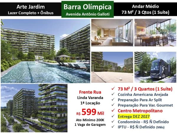 Apto Barra Olímpica Arte Jardim 73M²