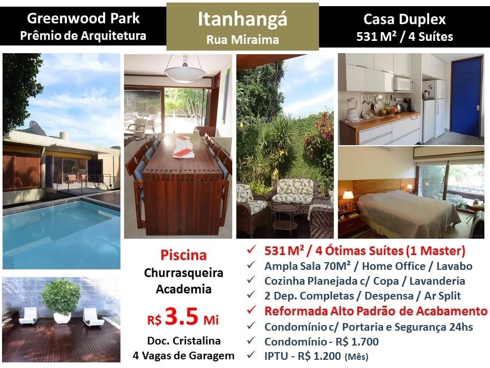 Casa Barra da Tijuca Itanhanga Greenwood Park 531M²