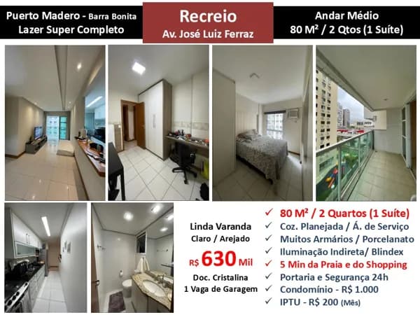 Apto Recreio Barra Bonita Puerto Madero 80M²