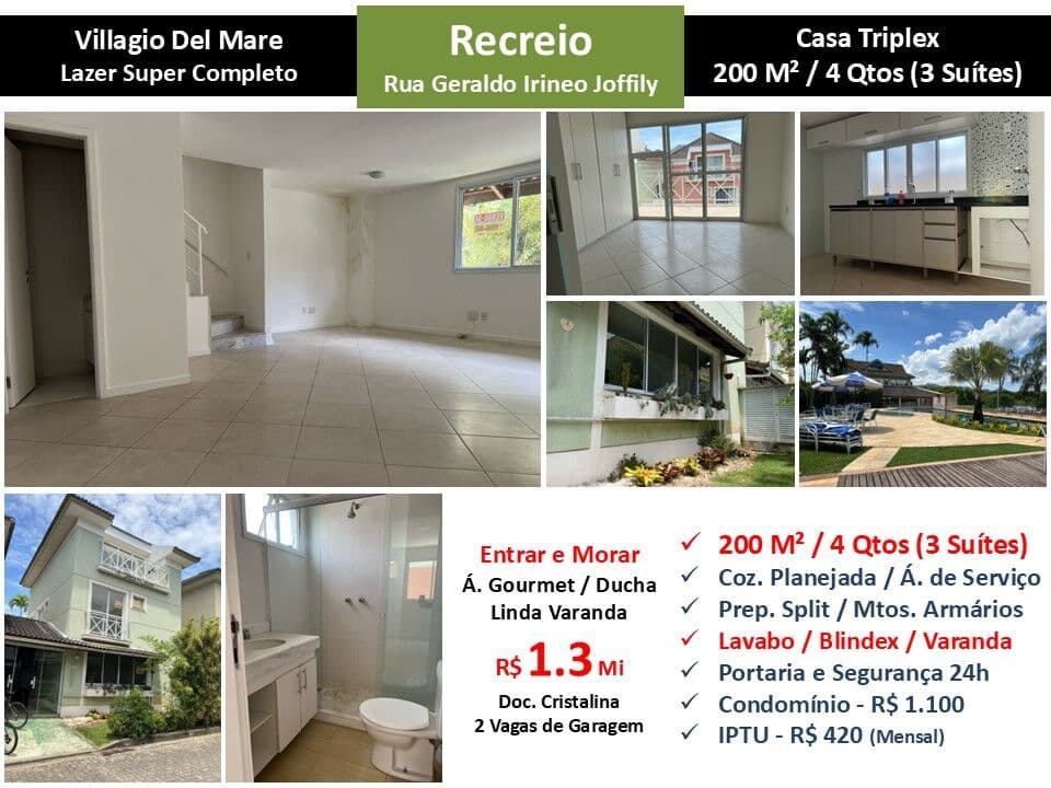 Casa Recreio Villagio Del Mare 200M²