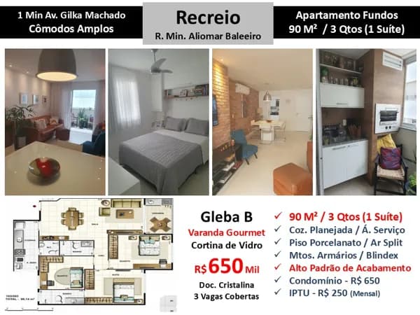Apto Recreio Gleba B Min. Aliomar Baleeiro 90M²