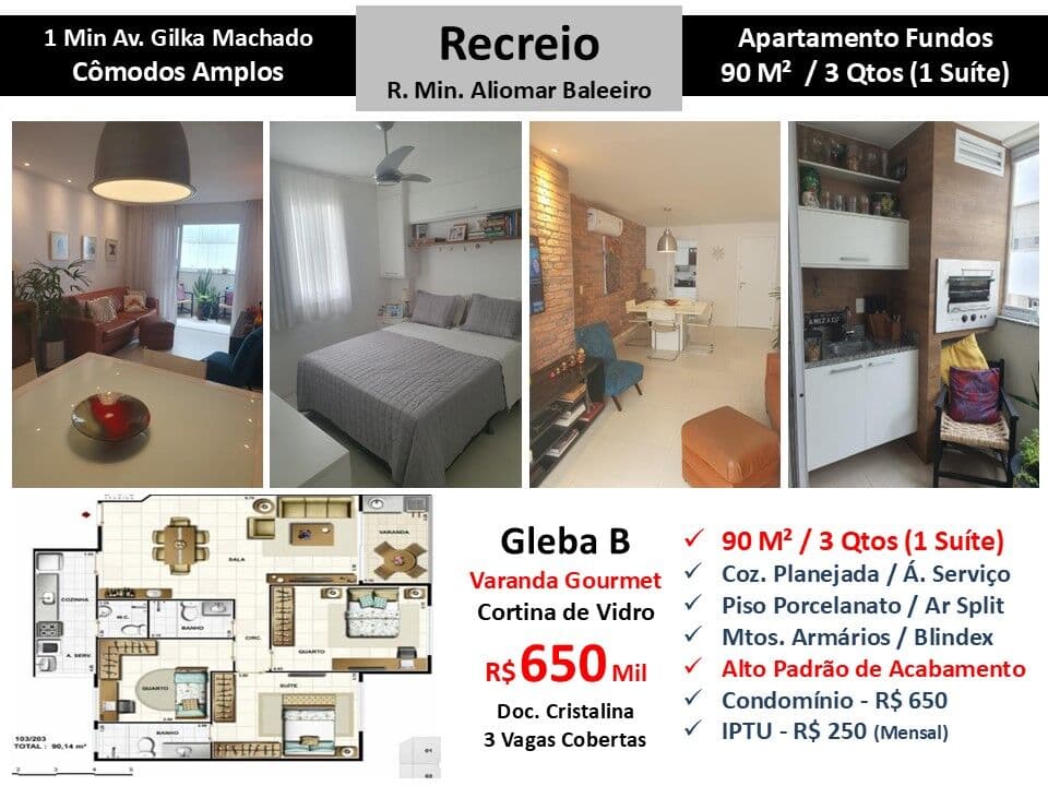 Apto Recreio Gleba B Min. Aliomar Baleeiro 90M²