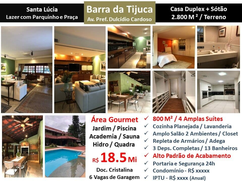 Casa Barra da Tijuca Santa Lúcia 800M²