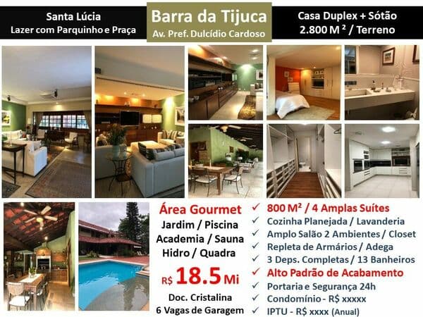 Casa Barra da Tijuca Santa Lúcia 800M²
