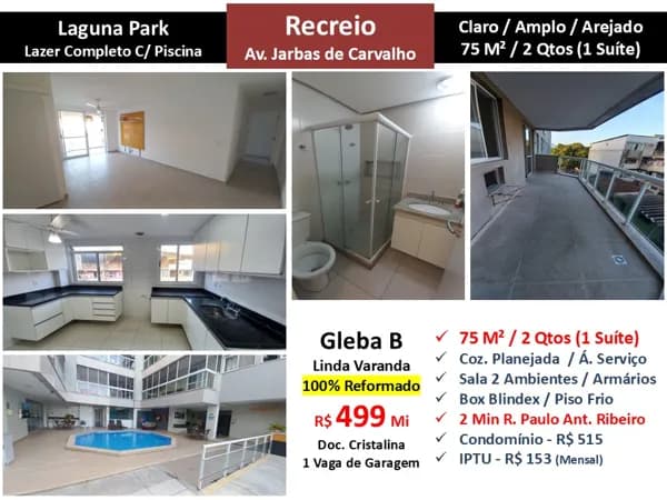 Apto Recreio Gleba B Jarbas de Carvalho Laguna Park 75M²