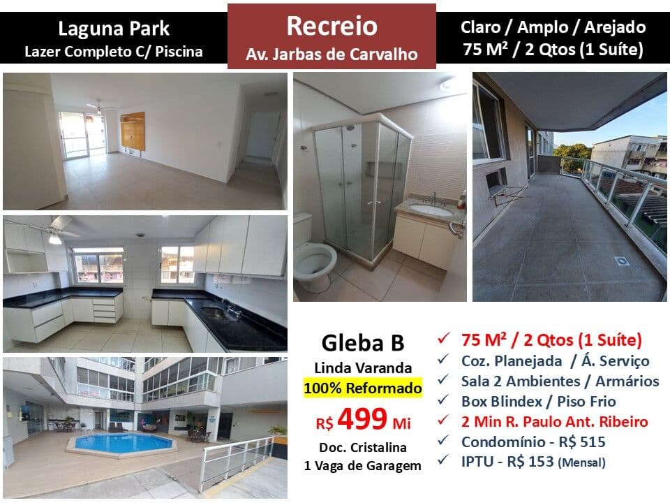 Apto Recreio Gleba B Jarbas de Carvalho Laguna Park 75M²