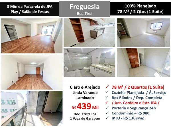 Apto JPA Freguesia Tirol 78M² 2