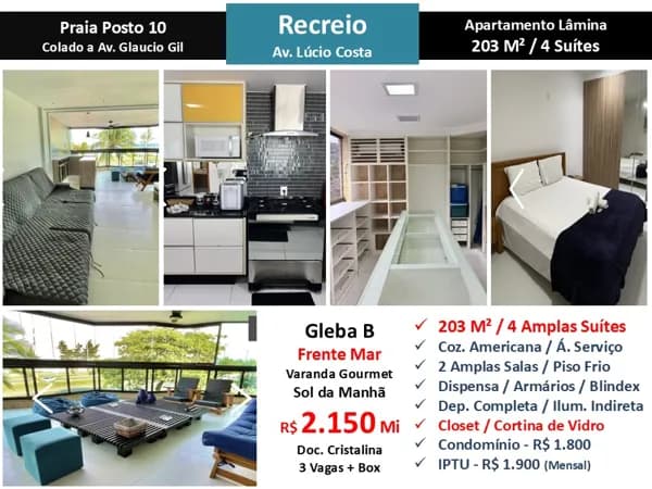 Apto Recreio Praia Lucio Costa 203M²