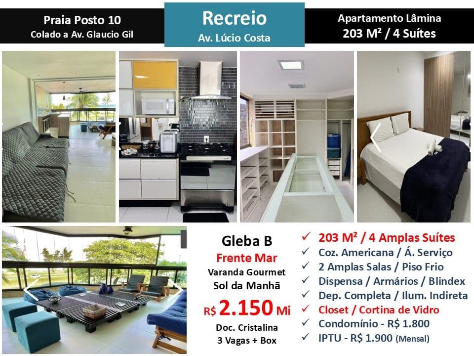Apto Recreio Praia Lucio Costa 203M²