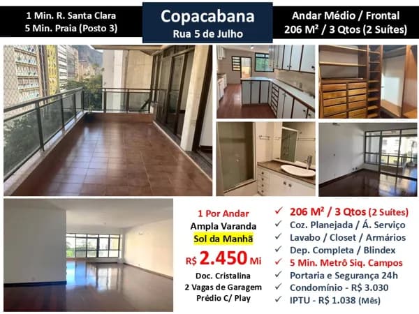 Apto Copacabana Cinco de Julho 206M²
