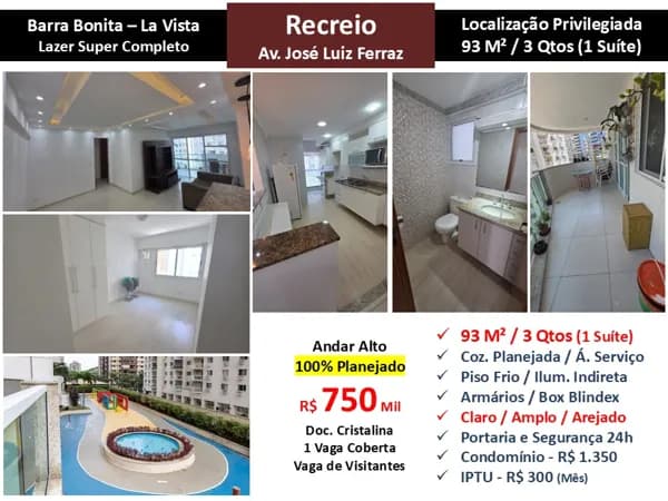 Apto Recreio Barra Bonita La Vista 93M²