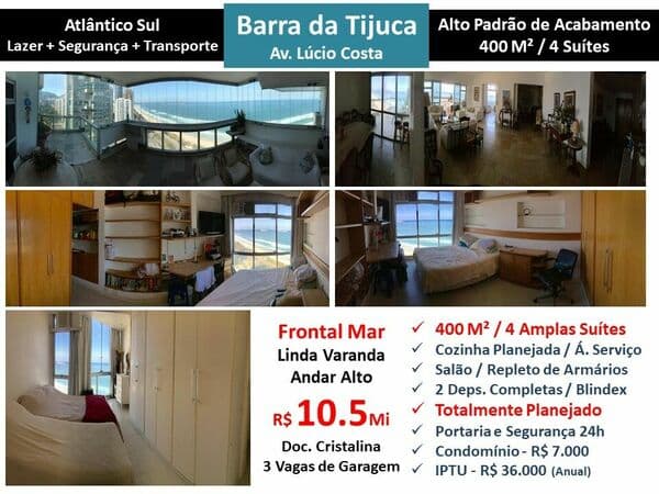 Apto Barra da Tijuca Praia Atlântico Sul 400M²