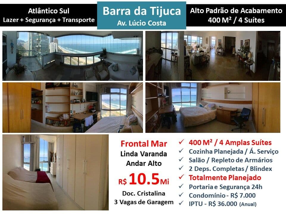 Apto Barra da Tijuca Praia Atlântico Sul 400M²