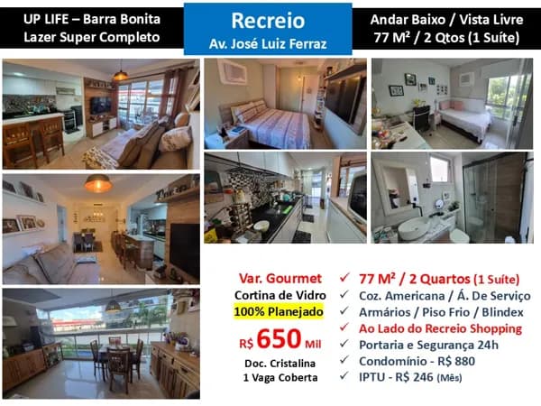 Apto Recreio Barra Bonita Uplife 77M²