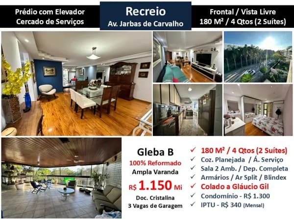Apto Recreio Gleba B Jarbas de Carvalho 180M²
