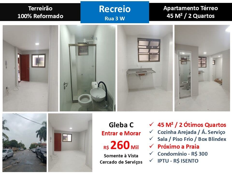 Apto Recreio Gleba C Terreirão 3 W 45M²