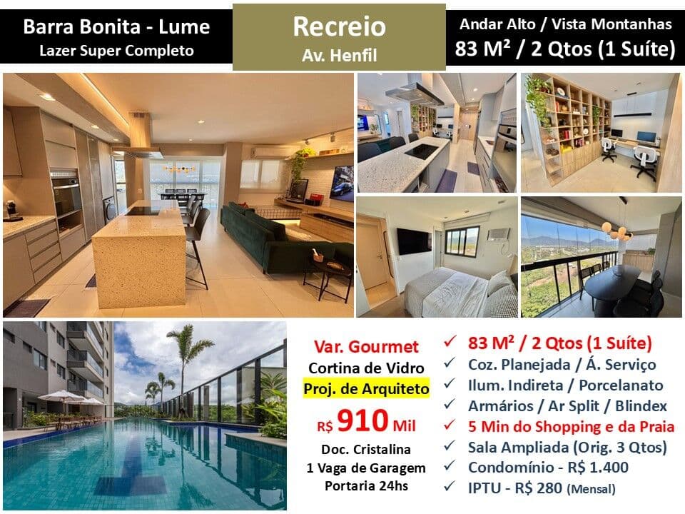 Apto Recreio Barra Bonita Lume 83M²