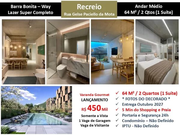 Apto Recreio Barra Bonita Way 64M²