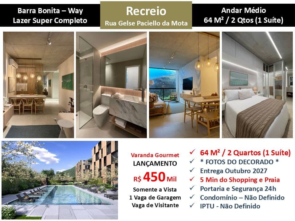 Apto Recreio Barra Bonita Way 64M²