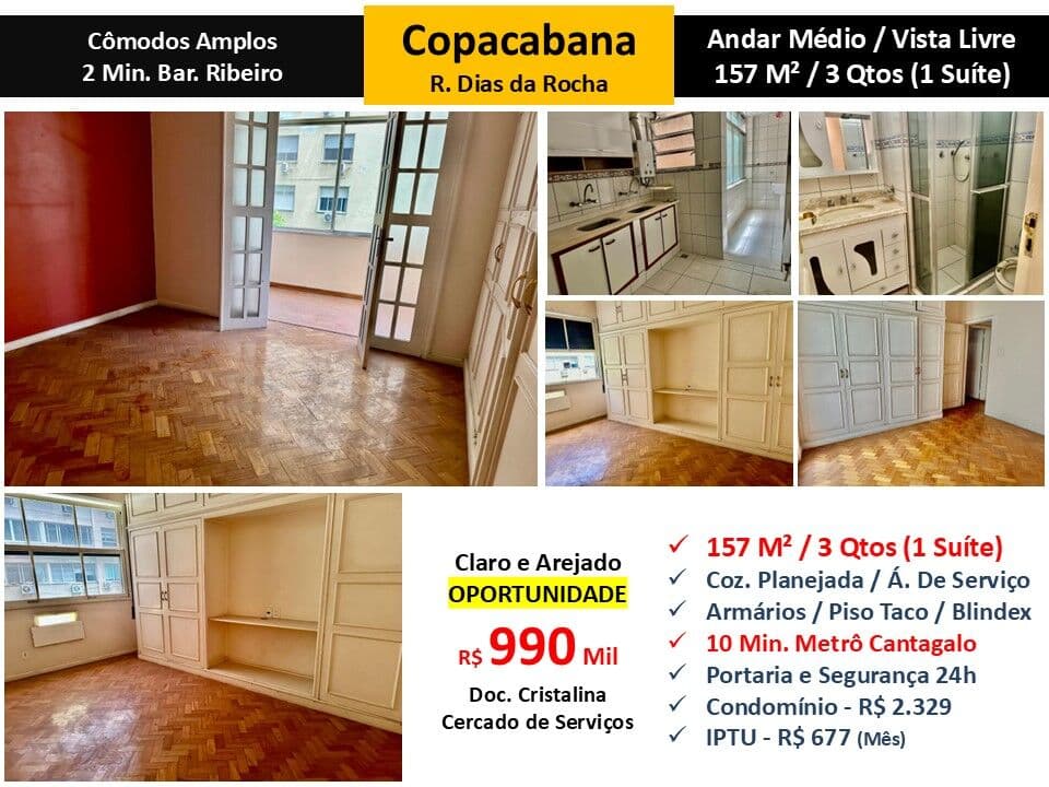 Apto Copacabana Dias da Rocha 157M²