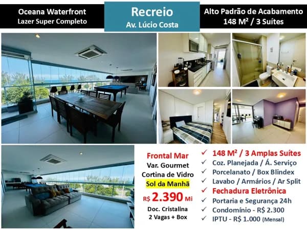 Apto Recreio Praia Oceana Waterfront 148M²