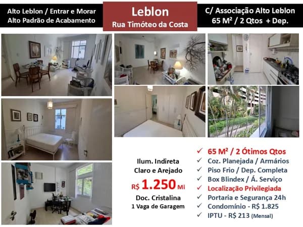 Apto Leblon Alto Leblon Timóteo da Costa 65M² 2