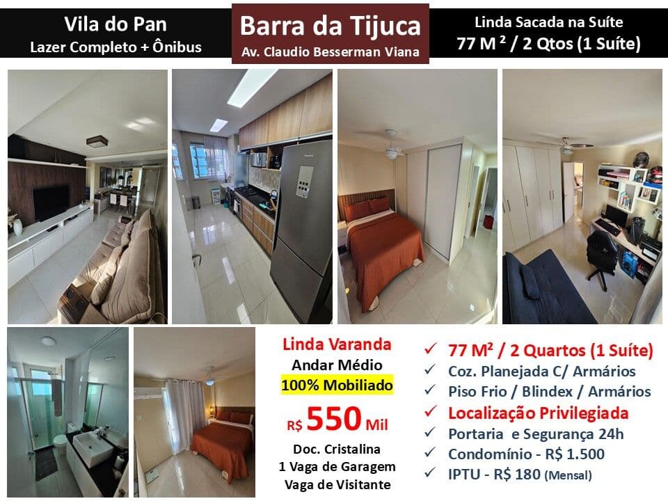 Apto Barra da Tijuca Vila do Pan 77M²