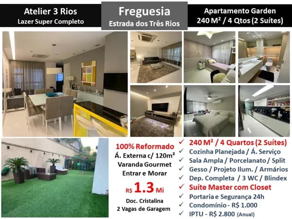 Apto JPA Freguesia Atelier 3 Rios 240M² Garden
