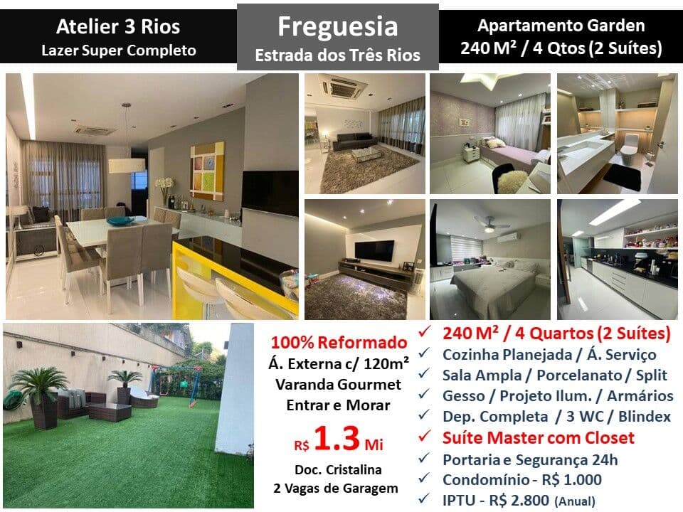Apto JPA Freguesia Atelier 3 Rios 240M² Garden