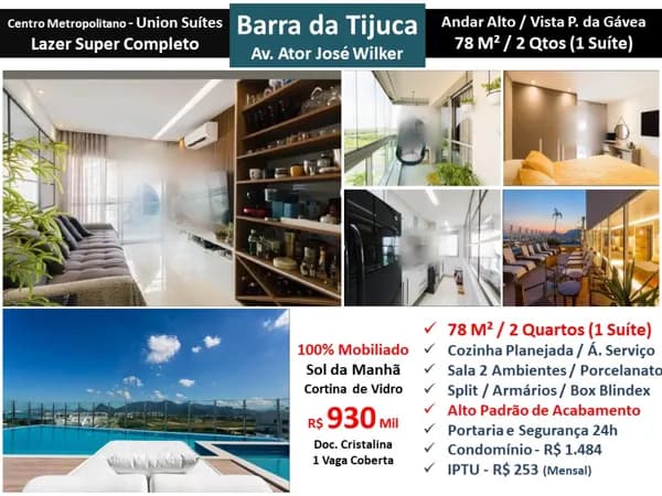 Apto Barra da Tijuca Centro Metropolitano Union Suítes 78M²