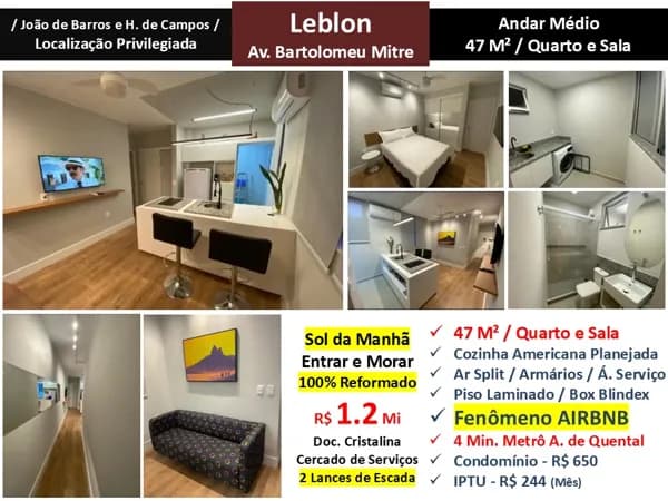 Apto Leblon Bartolomeu Mitre 47M²