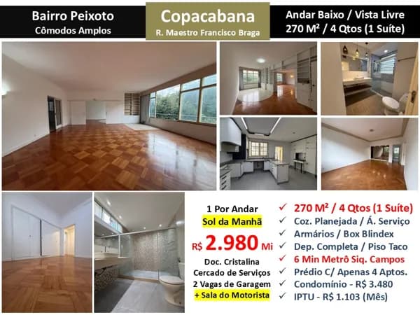 Apto Copacabana Maestro Francisco Braga 270M²