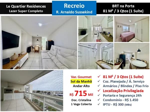 Apto Recreio Le Quartier Residences 81M²