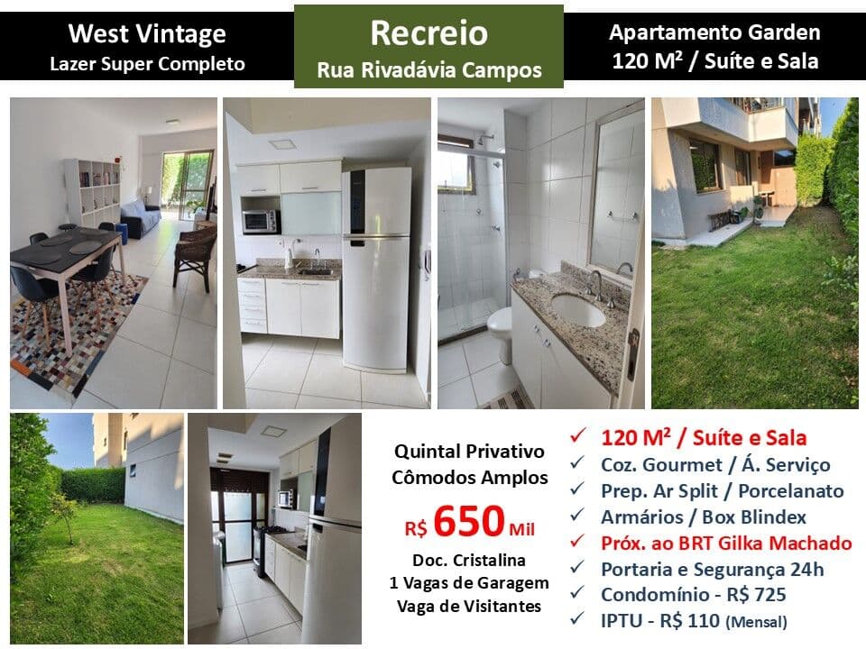 Apto Recreio Zico West Vintage 120M² Garden