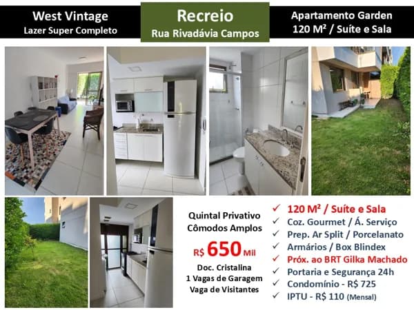 Apto Recreio Zico West Vintage 120M² Garden