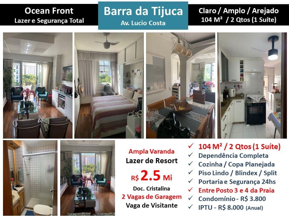 Apto Barra da Tijuca Praia Ocean Front 104M²