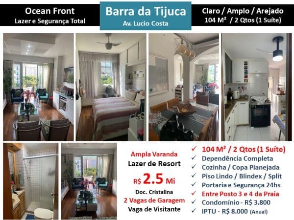 Apto Barra da Tijuca Praia Ocean Front 104M²