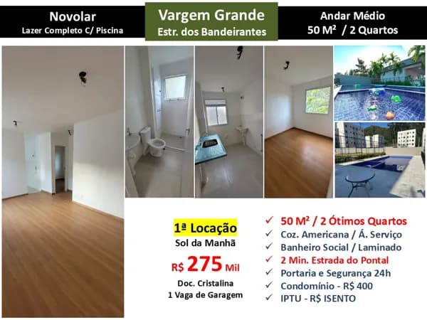Apto Vagem Grande Novolar 50M²