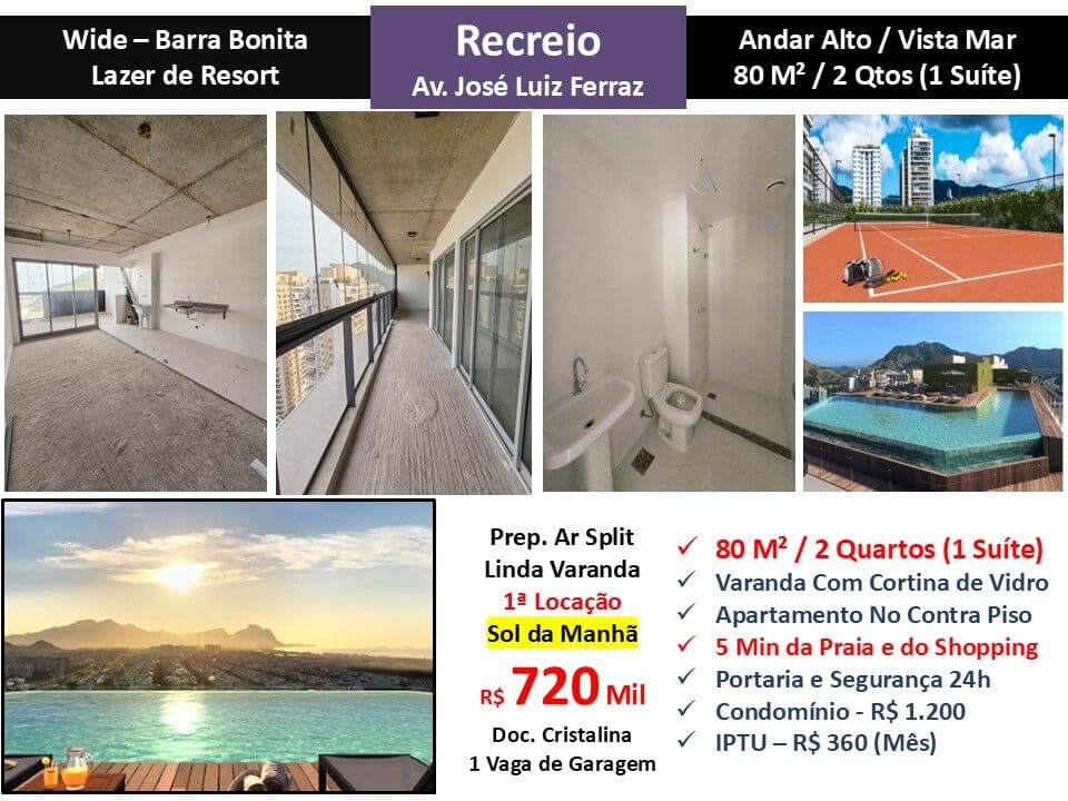 Apto Recreio Barra Bonita Wide 80M²