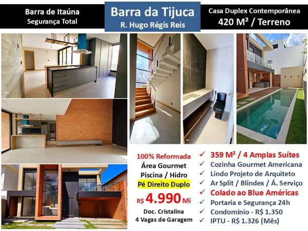 Casa Barra da Tijuca Barra de Itaúna 359M²
