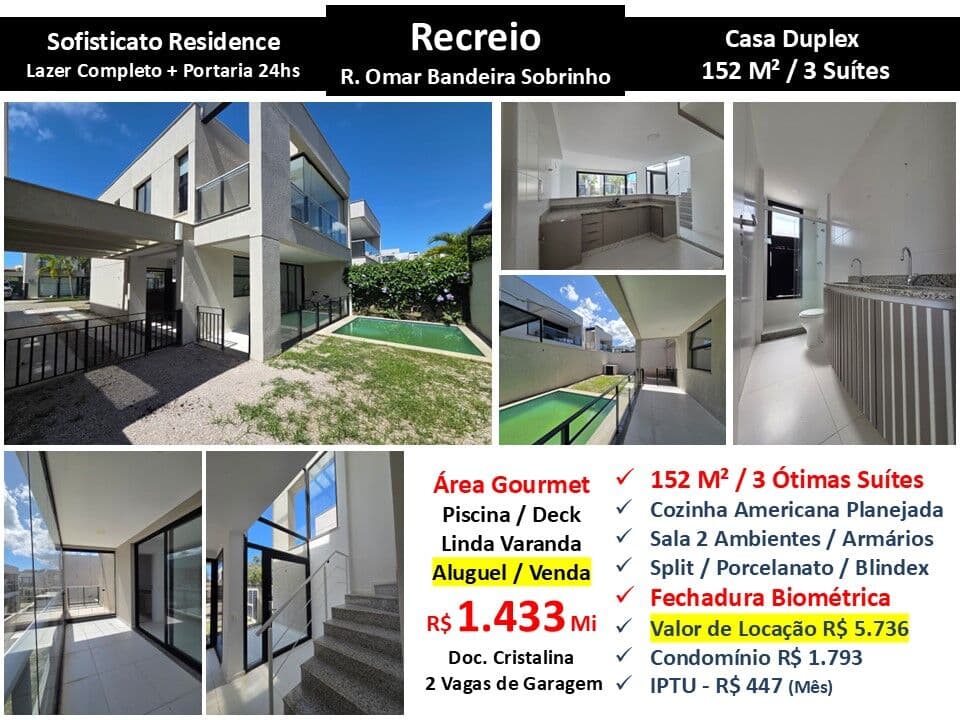 Casa Recreio Zico Sofisticato 152M²