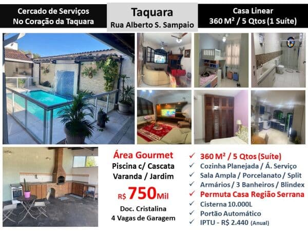 Casa JPA Taquara Alberto S. Sampaio 360M² Linear