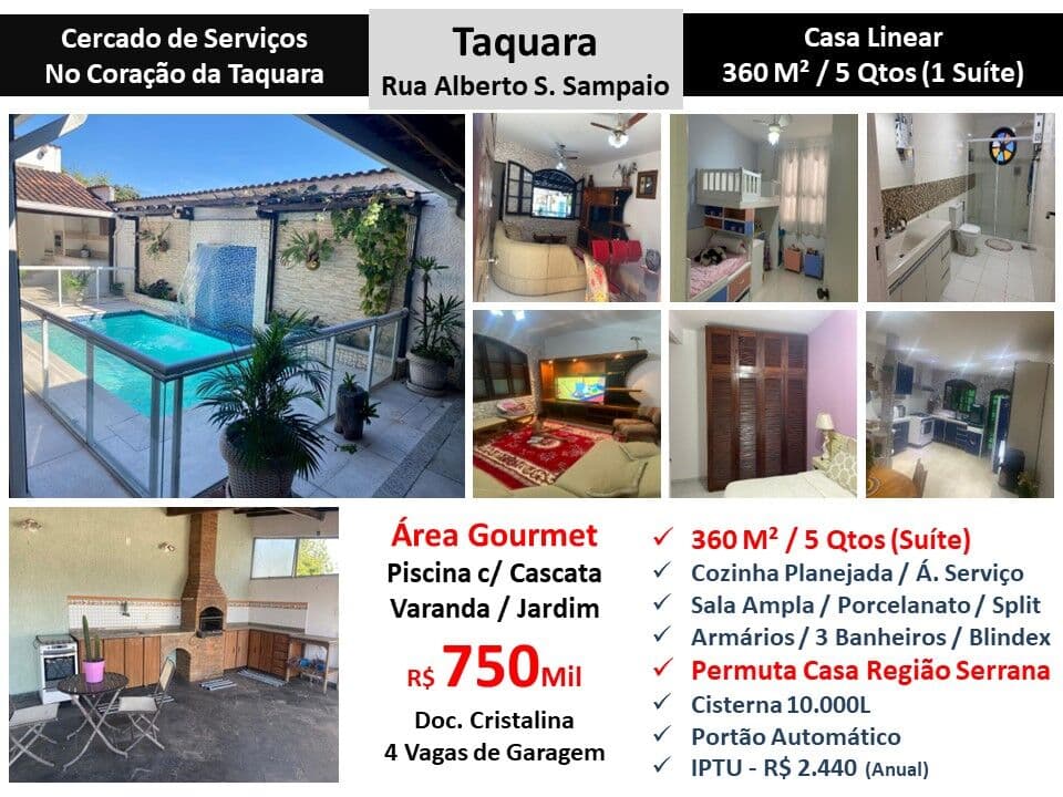 Casa JPA Taquara Alberto S. Sampaio 360M² Linear