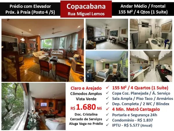 Apto Copacabana Miguel Lemos 155M²