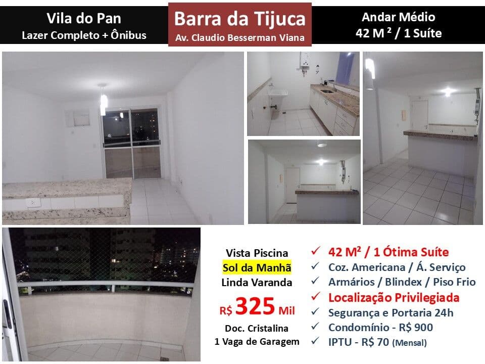 Apto Barra da Tijuca Vila do Pan 42M²